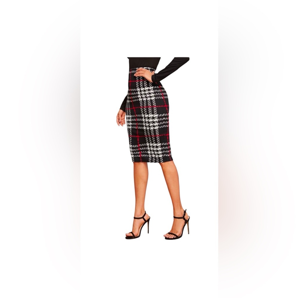 SHEIN Plaid Print High Waist Knee Length Bodycon Pencil Skirt. - Picture 9 of 11